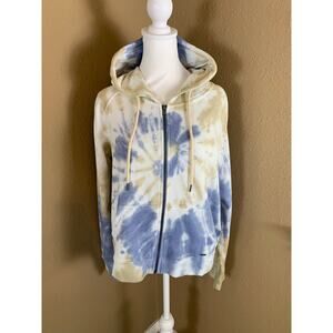 Roxy Tie Dye Zip Hoodie Large Blue Cream Organic Cotton Sweatshirt NWT